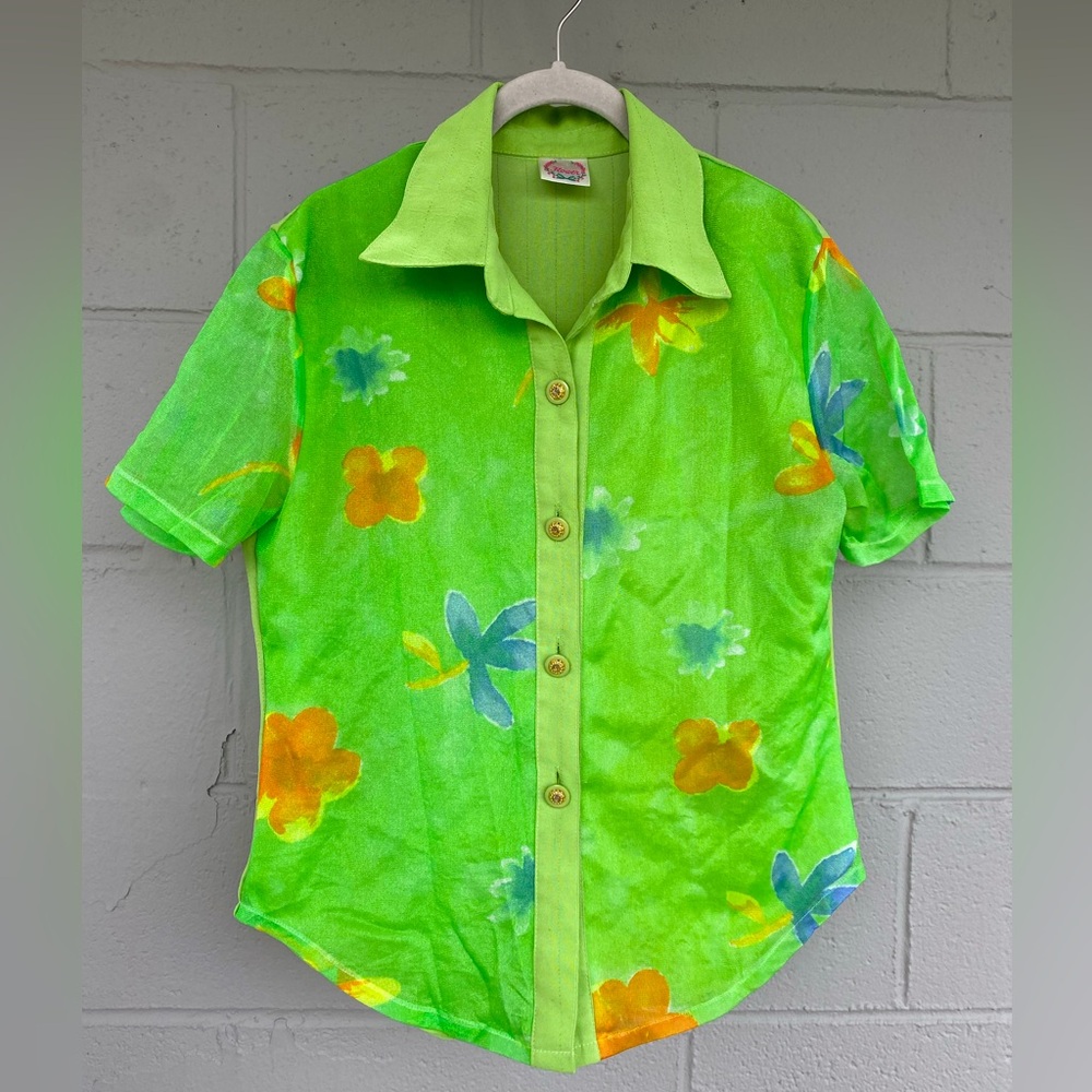 Vintage Green Floral Button-Up Shirt